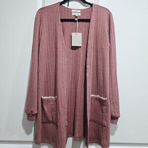 New Blu Pepper - Size M “Cozy Life" Ribbed Open Cardigan Loungewear | Dusty Rose